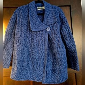 Aran Crafts Asymmetrical 100% Merino Wool Sweater XL Blue
